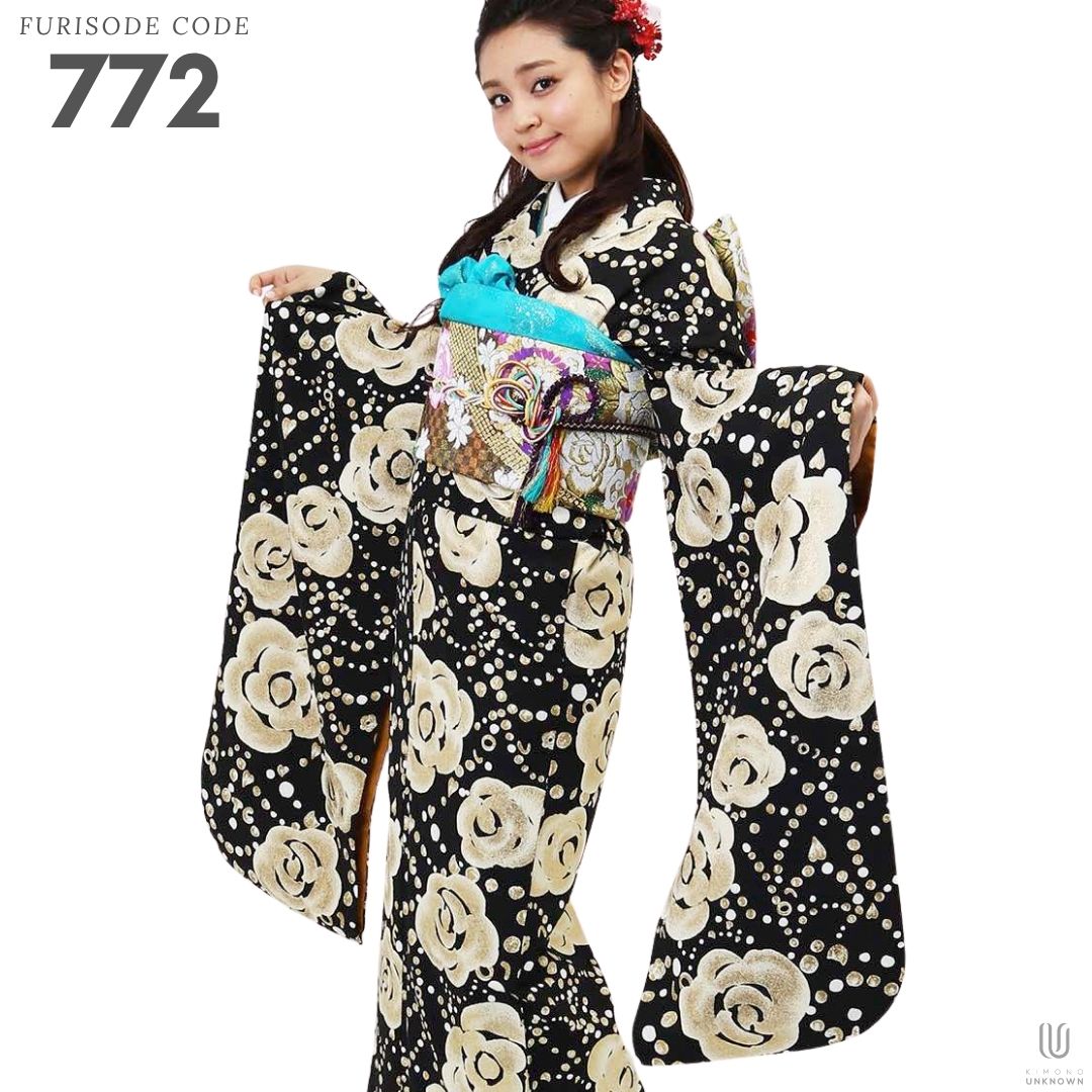 【対応身長148cm～168cm】【クール・モダン】成人式レンタル振袖フルセット-772 振袖セット