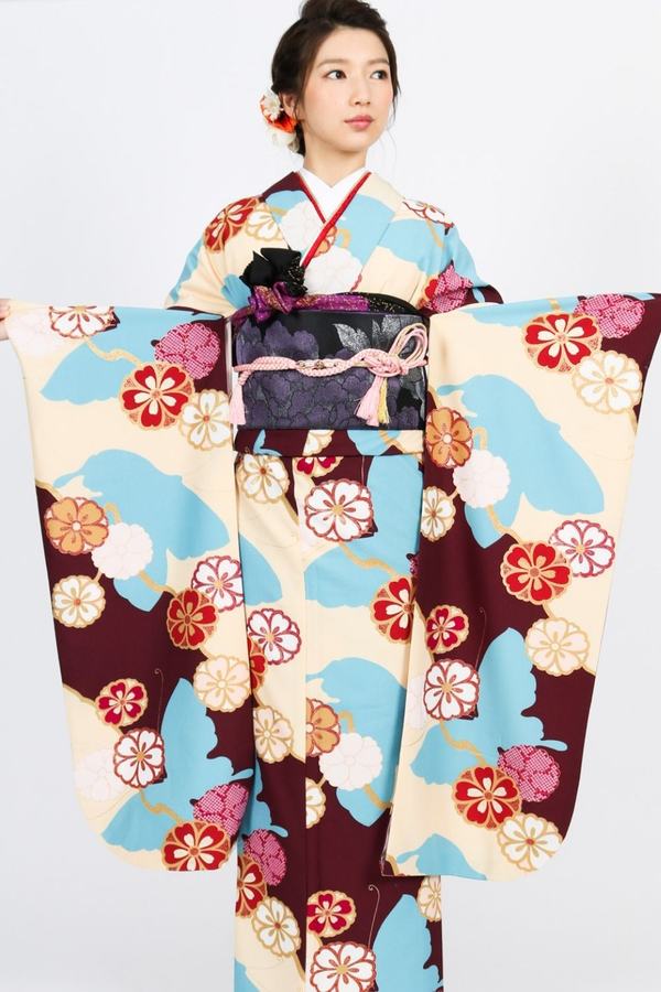 花柄 水色・紫　身長150cm～165cm
