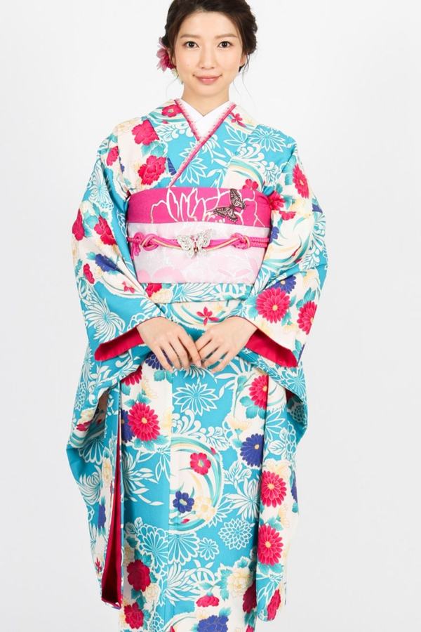 菊柄 水色・ピンク　身長150cm～165cm